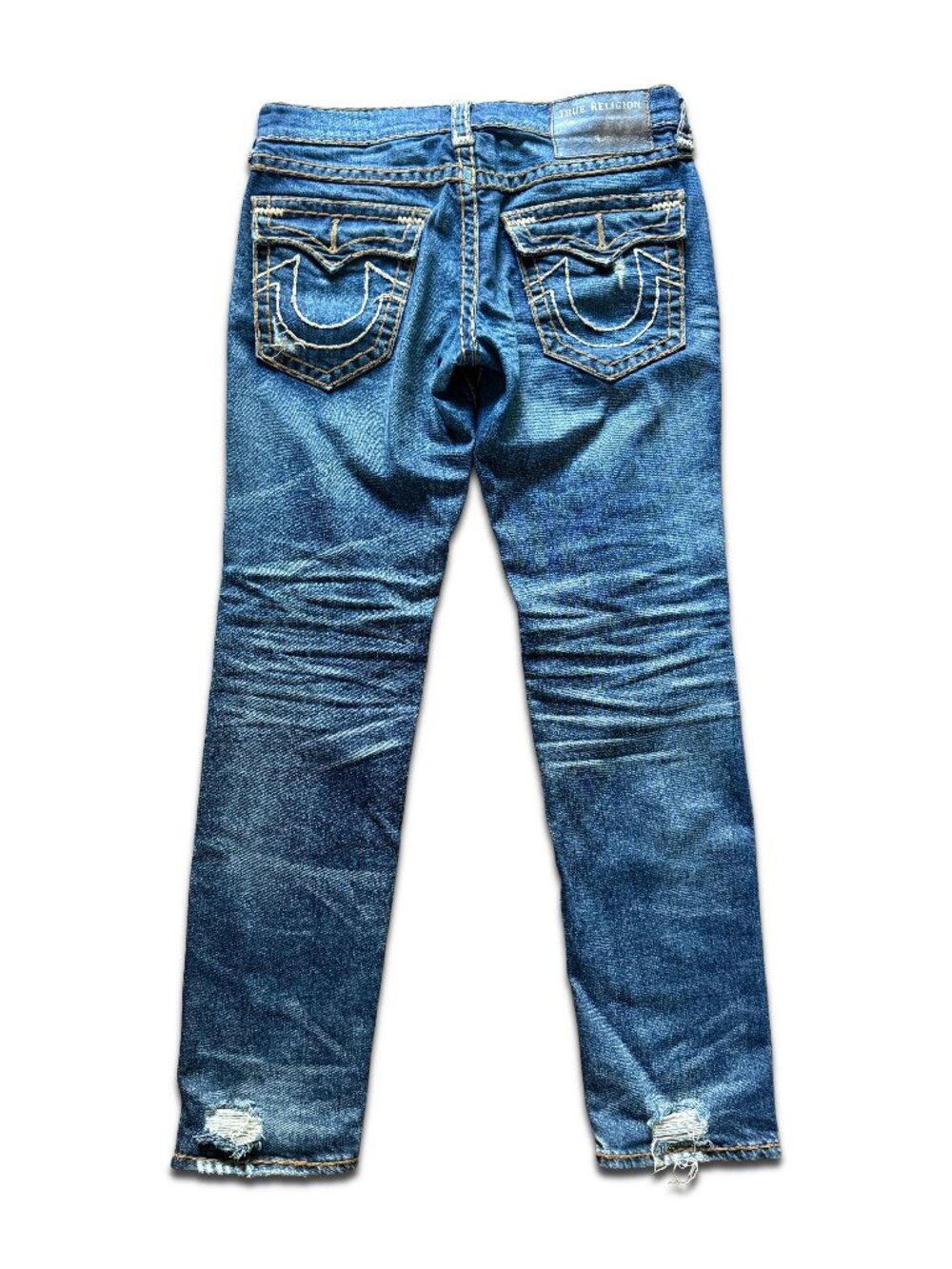 True Religion Jeans Mens Size 30 Blue Geno Relaxed Slim Super T Flap Distressed